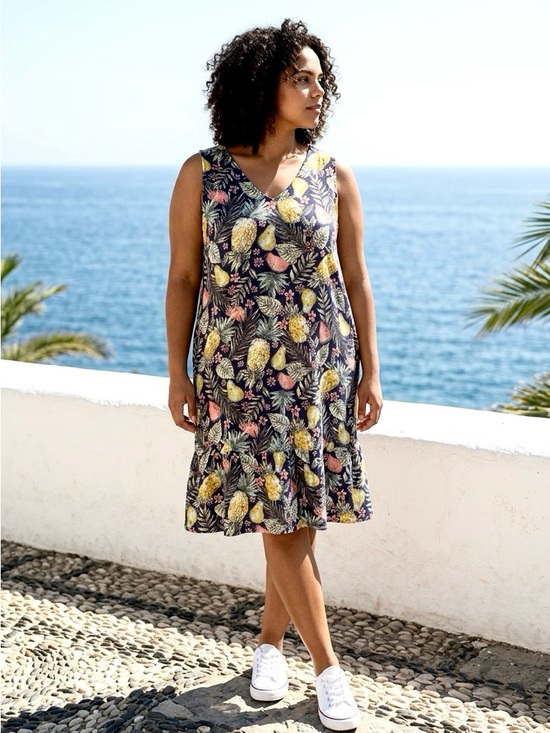 J. Jill Dresses & Skirts - J. Jill Navy Tropical Pineapple Print V-Neck Sundress